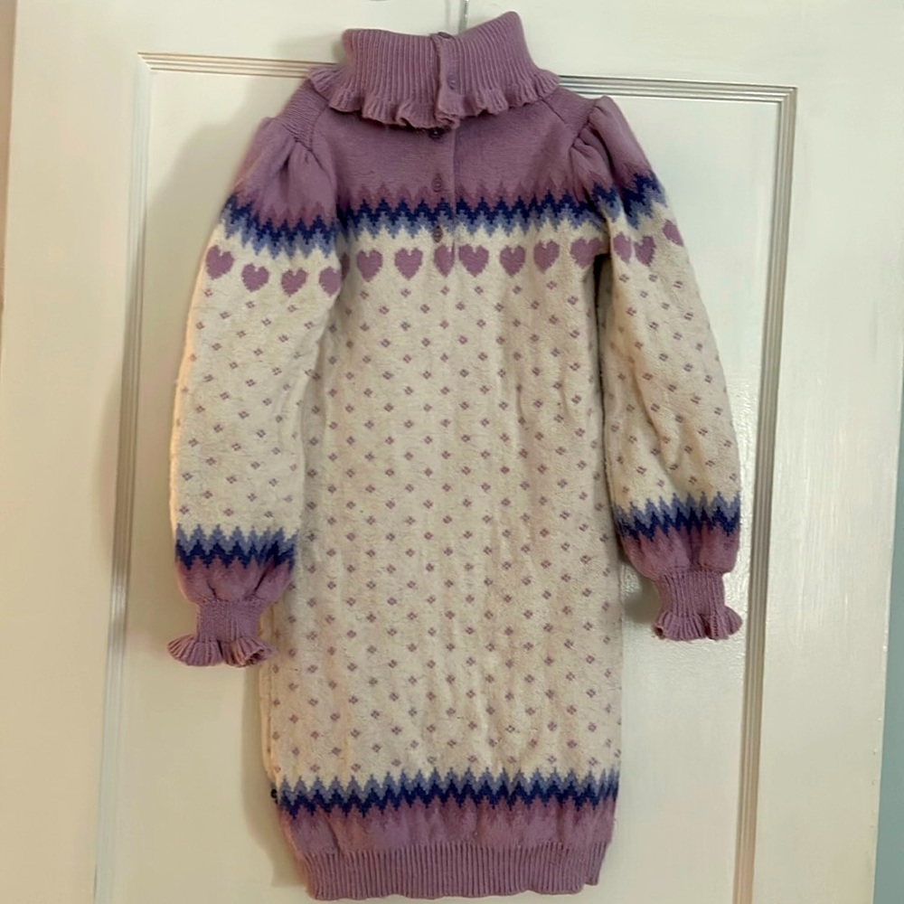 Janie and Jack, purple and cream sweater dress with hearts size 6
